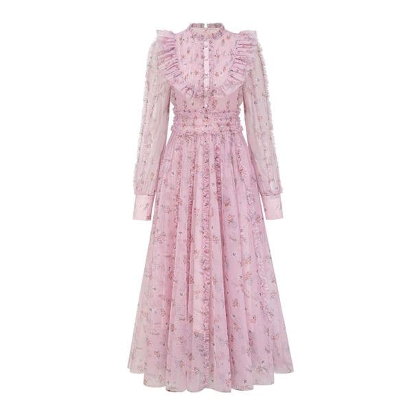 (11) One-piece dress, niche ruffled high waist, round collar, gentle style, seaside holiday birthday party long skirt