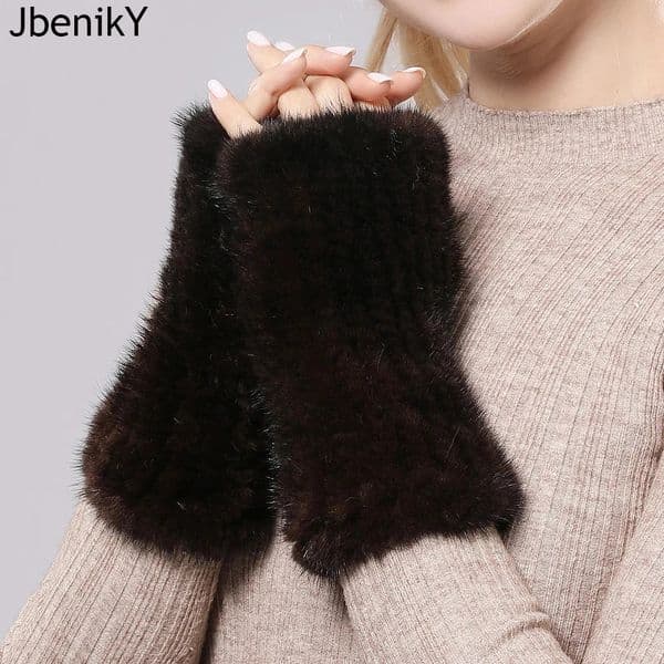Women 100% Real Genuine Knitted Mink Fur Mittens Winter Warm Lady Real Fur Fingerless Gloves Handmade Knit Mink Fur Mitten 241225ww12