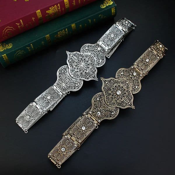 Sunspicems Chic Caucasus Women Belt Bride Wedding Jewelry Turkey Abaya Dress Belt Metal Flower Waist Chain Stage Props Jewelry 241224