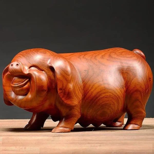 Update Feng Shui Wooden Crafts Carving Handmade Pig Figurines Mahogany Home Accessories Office Desktop Ornament Lucky Gift 241217