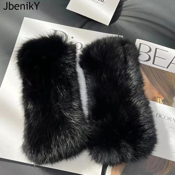Winter Real Fur Golve Women Outdoor Warm 100% Natural Rabbit Fur Gloves Knit Thick Natural Soft Real Rabbit Fur Mittens 241225