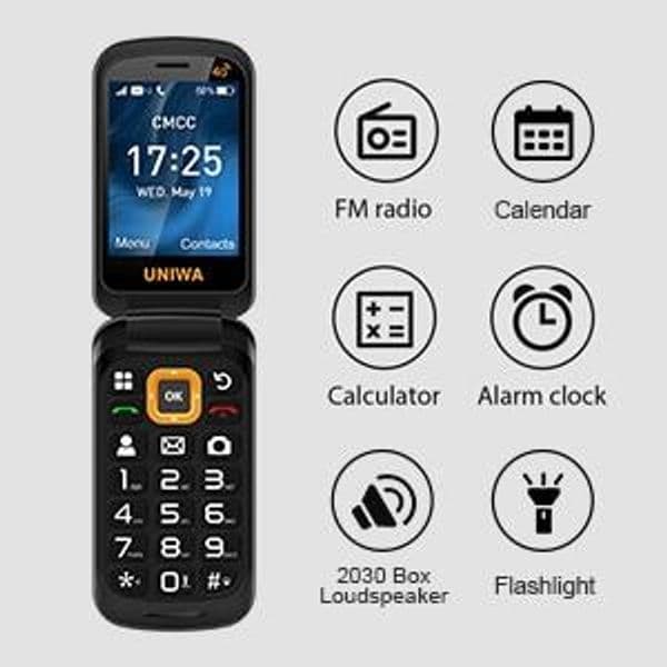 Original UNIWA 2025 V909T Dual Screen 2.8inches 4G Flip Cellphone Big Push-Button Brand New FM Radio Feature Phone