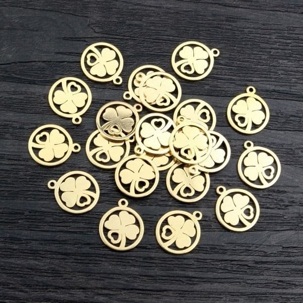 10pcs 12x10mm 316 Stainless Steel Gold Plated Clover Small Charms Pendant For Necklace DIY Jewelry Making Findings 241122