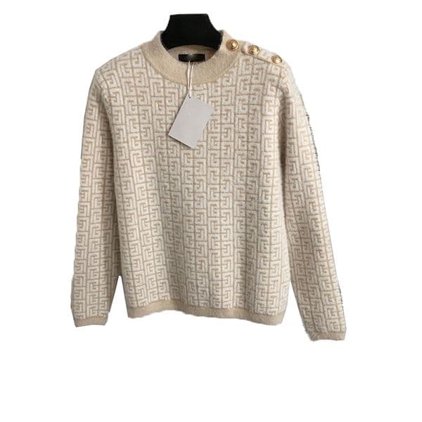 Classic Jacquard Sweaters Fashion Shoulder Button Sweater Pullover Wool Sweatshirts Luxury Soft Touch Sweater Tops
