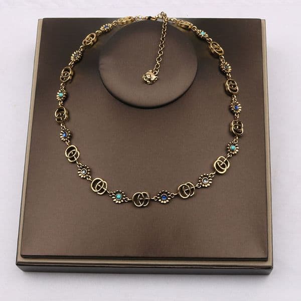 Women Designer Bangles Bracelet Necklace Letter Animal Flower Stud Earring Crystal Rhinestone Wristband Link Chain Jewelry Sets Accessories