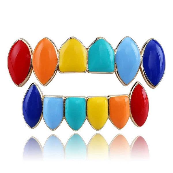 HipHop Rainbow Gold Silver color Teeth Grillz Top Bottom Grills Dental Mouth Cosplay Party Tooth Punk Bo Jewelry GiftsXJ241225