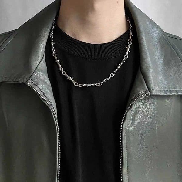 Punk Thorns Chain Necklace for Men Streetwear Baed Wire Brambles Boys Hip Hop Harajuku Party Halloween JewelryXJ241227
