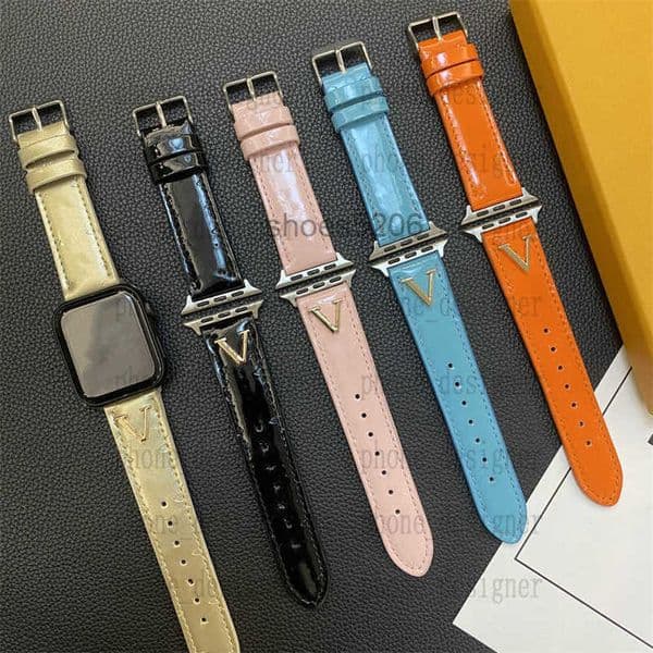 Smart Straps designer Designer Patent Leather Metal Applewatch Watchbands Brown Flower 3 4 5 6 7 8 Se Ultra 38mm 40mm 41mm 42MM 44MM 45mm 49mm Waist Bracelet OAOS YHAI