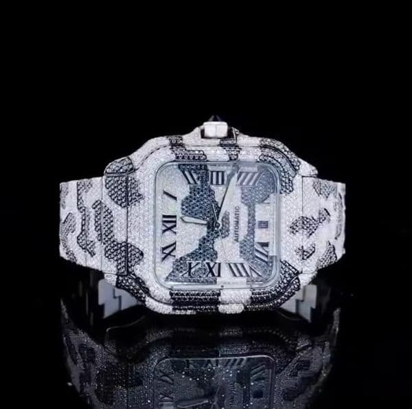 Black And White Moissanite Dia Mens Wrist Watches Fully Iced Out Custom made Automatic Movement Watch for Indian Suppliers