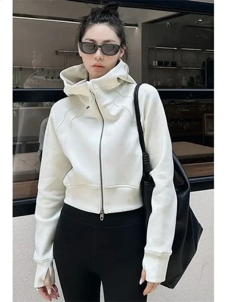 Lazy style solid color cardigan zipper hooded longsleeved sweatshirt for women autumn temperament versatile jacket 241228