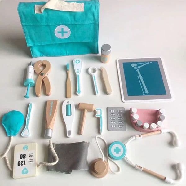Dentist Game Doctor Costume Cosplay Children Wooden Toys for Kids Hospital Tool Accessories Doctor Set Simulation Kit 241226