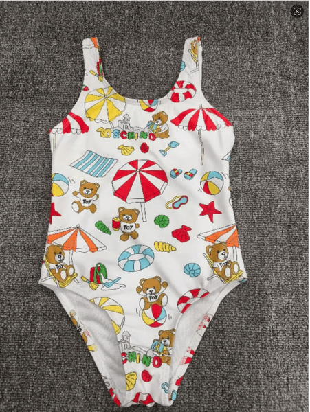 Lovely Summer Girls Brand One-Pieces Bikini Swimsuit Kids Toddler Bathing Suits Letters Printed Baby Girl Beach Swimwear Cartoon Bear Children Swimming Wear