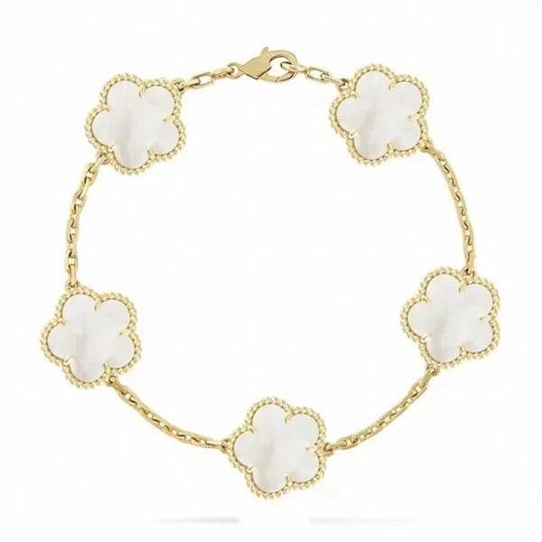 Gold Designer Bracelet Braclet Chain Fine Mother Of Pearl Bijoux de luxe Lady Stone Bracelets Necklaces Fashion Black White Clover Jewelry1
