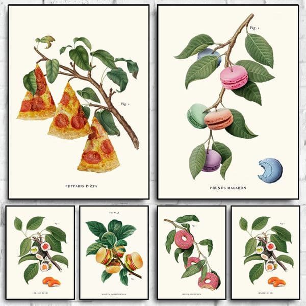 Fantasy Dream Plants Poster Delicious Sushi Macaron Pizza Burger Donut Plant Print Canvas Painting Wall Art Picture Home Decor