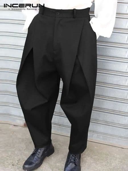 Fashion Well Fitting Mens Cross Pleated Pants Casual Male Solid Comfortable High Waist Trousers S5XL INCERUN 241230Z