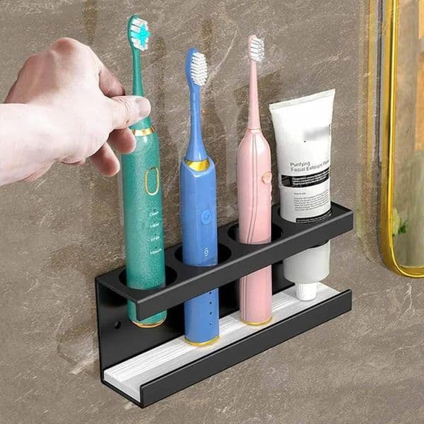 Wall Mounted Electric Toothbrush Holder 4-slot Diatomaceous Earth Plate Toothbrush Holder Metal Bathroom Toothbrush Holder 1PC 250117