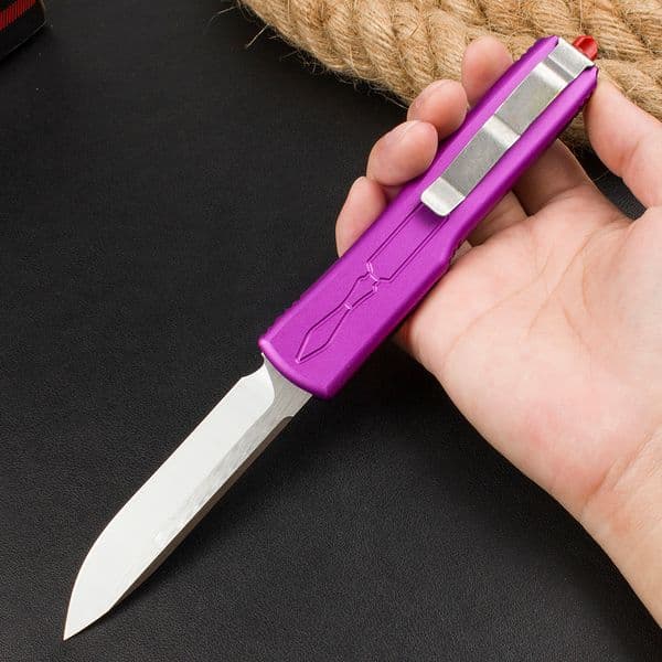 High Quality Tactical Knife D2 Stone Wash knife Blade Purple Aviation Aluminum Handle Outdoor EDC Survival Pocket Knives with Nylon Bag