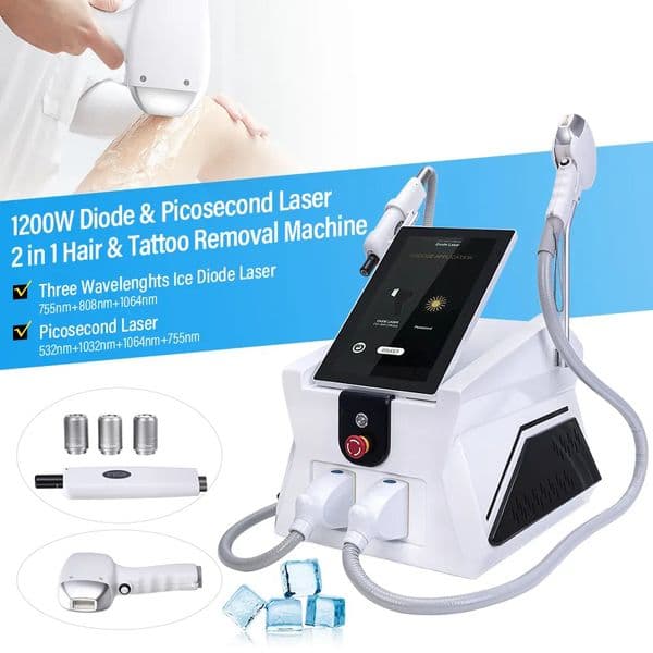 Advanced Model 2 in 1 808 Diode Laser + Picosecond Red Dot Aim Tattoo Removal Freckle Acne Treatment Ice Painless Hair Removal Pico Anti-pigment Machine