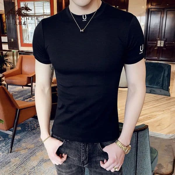 Black T Shirt for Men Plain Clothing Skinny Streetwear Muscles Gym Ordinary Man Tee Shirts Cool Loose Wholesale Aesthetic Xl Top 240627