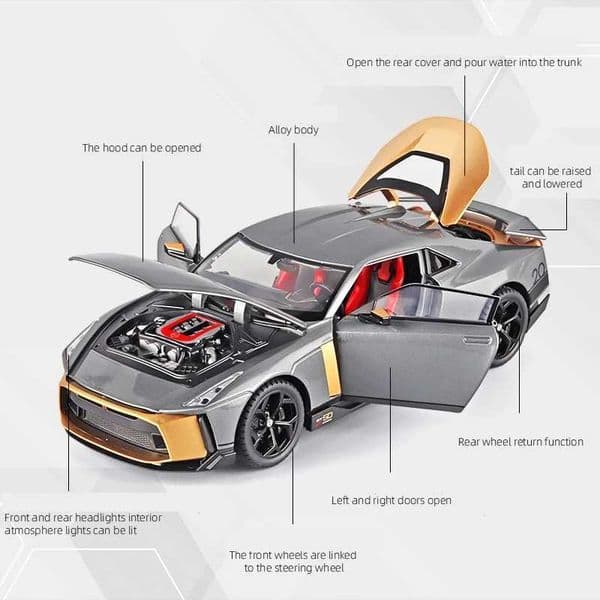 Plane Cars Nissan slot car GTR Toy Car Diecast Miniature Racing Model Doors Openable Sound Light Collection Gift For Boy Children Car Track