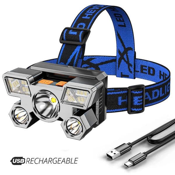 5LED with Built-in 18650 Battery USB Rechargeable Outdoor Camping Headlamp Led Rechargeable Motion Light fishing light