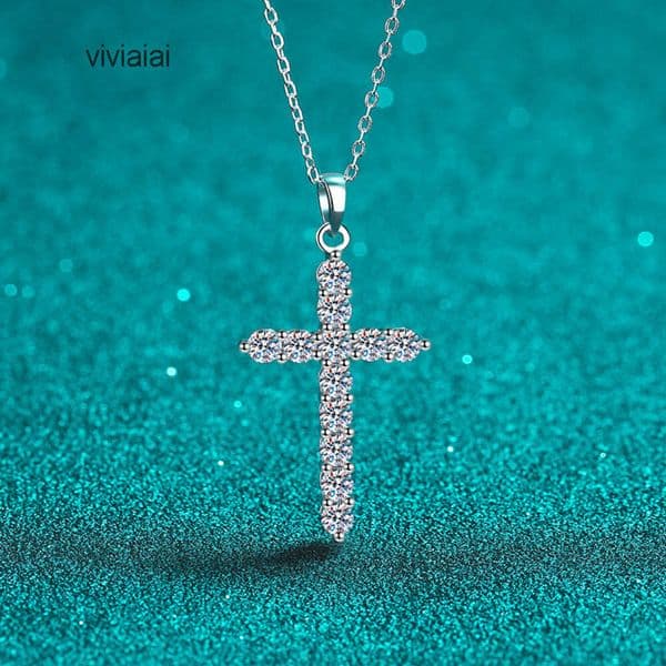 Iced Out D VVS1 Moissanite Cross Pendant for Men Solid 925 Silver Engagement Jewelry Gift Moissanite Womens Cross and Necklace