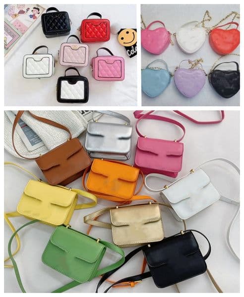 Fashion Girls metal letter handbag Lady style kids square PU leather messenger bags INS children princess bag Mini purese