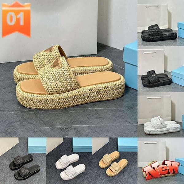 Crochet Designer Sandals For Womens Ladies Thick 5cm Soles Flats Heels Sandale Luxe Female Claquette Mules Summer Outdoor Shoes Slides Slippers c1