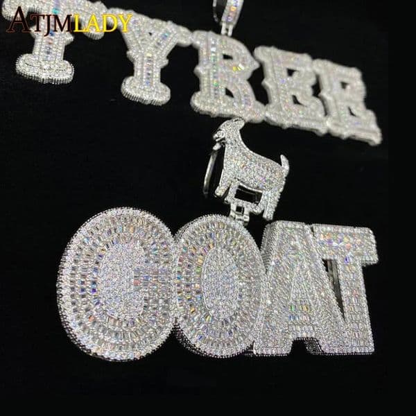 Animal Goat Initial Name Letters Necklace Personalized Pendant With Rope Chain Iced Out Bling 5A Cubic Zircon Hiphop Jewelry 240626