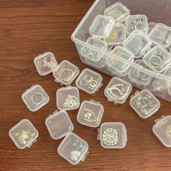 100PCS Small Boxes Square Transparent Plastic Jewelry Case Finishing Container Packaging Storage Box for Earrings