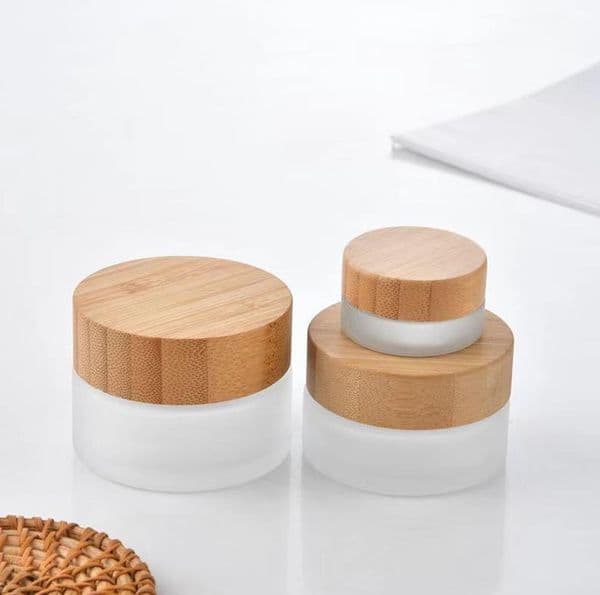 Wholesale Frosted Glass Cosmetic Jars Hand/Face/Body Cream Bottles Travel Size 20G 30G 50G 100G With Natural Bamboo Cap PP Inner Cover Sn4470 B2