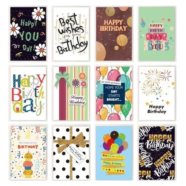 12pcs/set Happy Birthday Cards Greeting Card With Envelopes Creative Birthday Cards Set For Kids Adults Blessing Message Card 240704