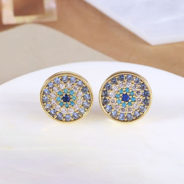 2024 New fashion round evil eyes earrings for women colorful diamond cz zircon geometry classic luxury aretes brincos numbers earring ear rings jewelry Z260509