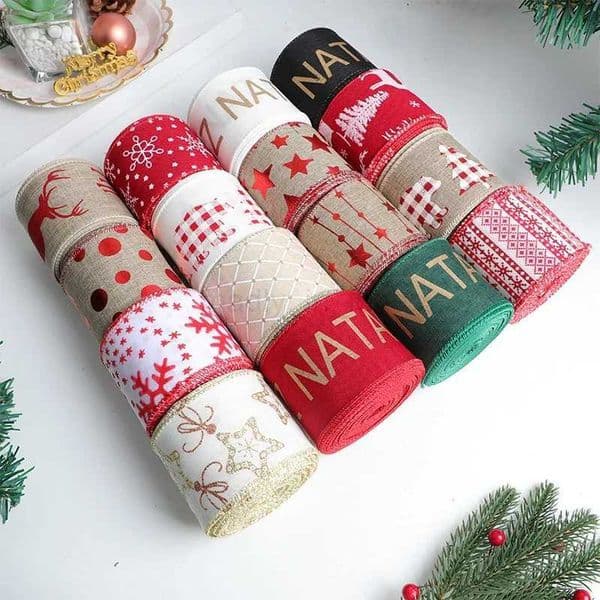 10 Yards Red Green Star Snowflake Colorful Ribbon Elk Holiday Decorative Ribbon Christmas New Years Home Decoration BowM240708