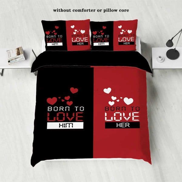 3-piece down set with contrasting color heart (1 down duvet cover+2 pillowcases no core) couple bedroom and guest room beddingXQ240708