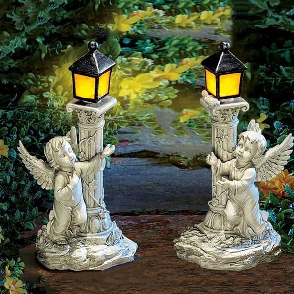 Angel Statue with Solar Lights Cherub Garden Decorative Figurine for Porch Patio Yard Decor 240704