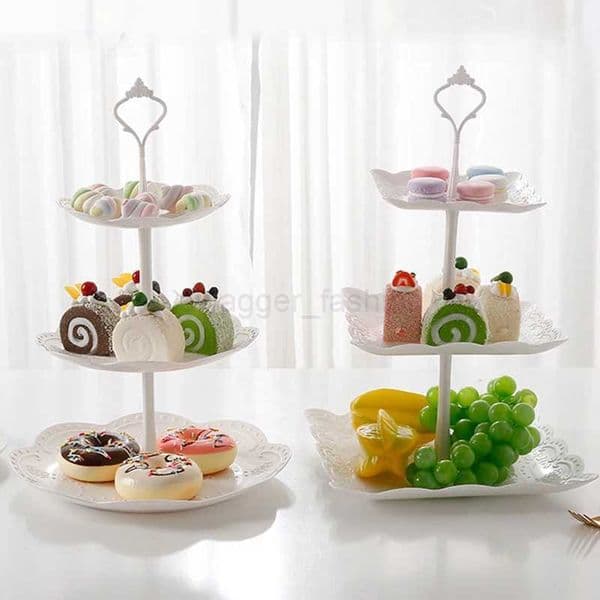3 Tier Cake Stand Display White Rack Afternoon Tea Wedding Cupcake Plate Party Tableware Xmas Brithday Decoration Dessert HolderB270708