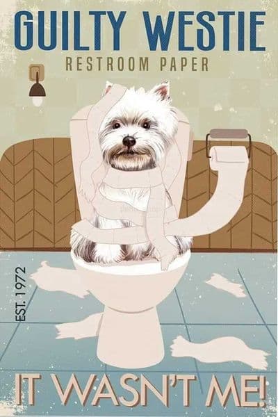 Metal Decorations for Outside Vintage Tin Metal Poster Sign Westie Restroom Paper Retro Wall Art Decor Iron Painting for Home KiB240710