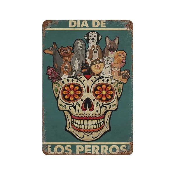 Metal tin signRetro Style Novelty posterIron PaintingDog Lovers Sugar Skull Vintage Tin Sign Day Of Dead Horror Halloween H X260529