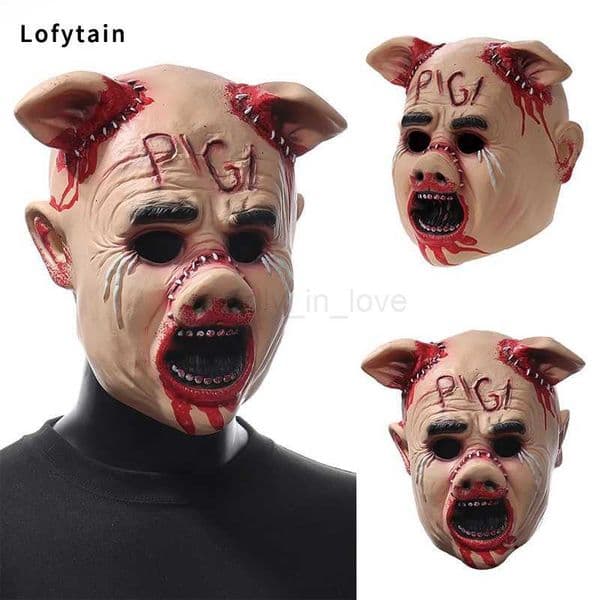 Lofytain Horror Saw Cry Pig Head Mask Cosplay Bloody Demon Killer Animal Helmet Halloween Carnival Night Club Party PropsM240711