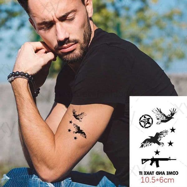 Waterproof Temporary Tattoo Sticker AK47 Gun Eagle English Letter Fake Tatto Flash Tatoo Tatouage Neck Hand Wrist Girl Women MenB240712