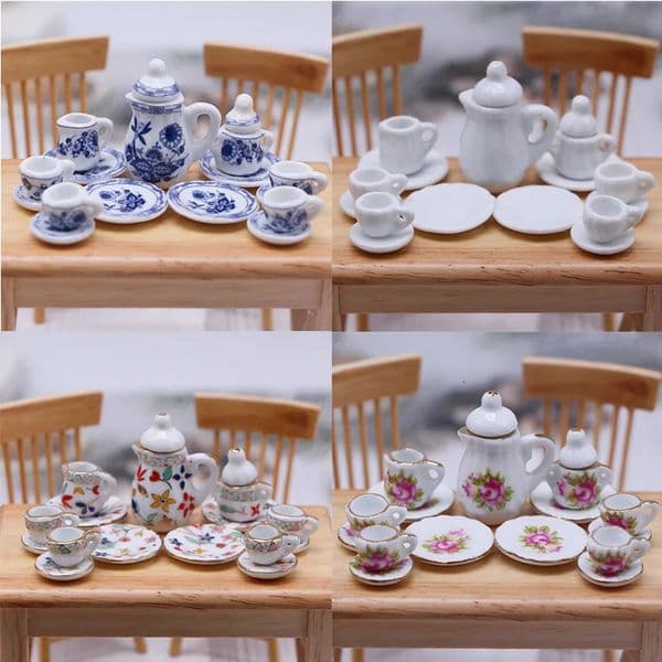 15pcs/Set The Dollhouse Mini Simulation Ceramic Tea Set Decoration Miniature Food and Play Scene Prop Modela Toys Wholesale 240704