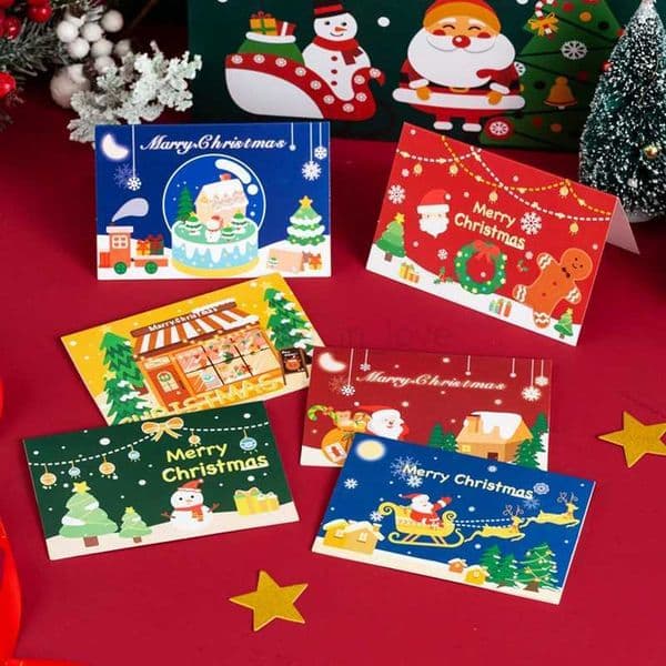 Merry Christmas Greeting Card 2024 New Year Festival Postcards Santa Claus Snowman Cartoon Gift Cards Christmas Party DecorM240711