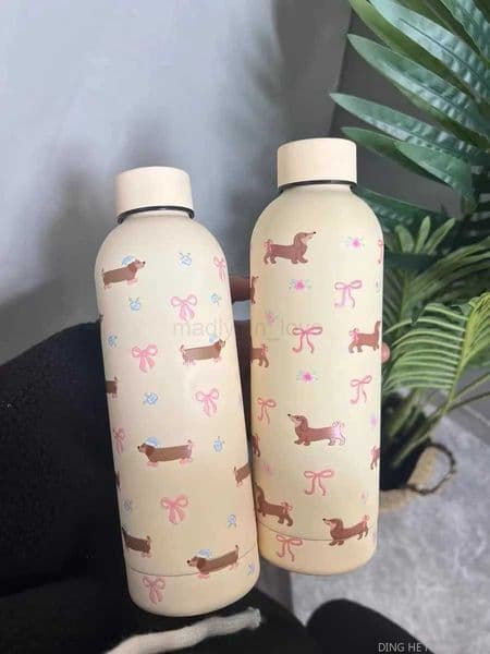 Cute Korean Travel Insulated Flask Thermal Water Bottle 500ml Kawaii Puppy Thermos Bottle Coffee Cup Stainless Steel TumblerM240713