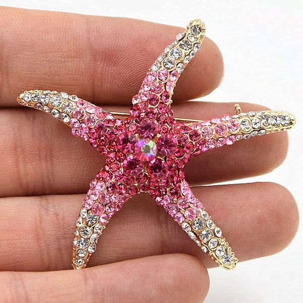 Pearl Starfish Brooches For Women Unisex Shining Rhinestone Beautiful Sea Star Animal Party Office Brooch Pin Gifts