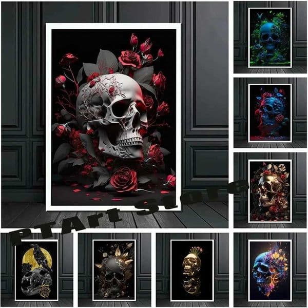 Golden Prints Metal Skull Statue Canvas Posters Painting Wall Art Pictures for Living Room Home Decor No Frame Wall Decor X260529