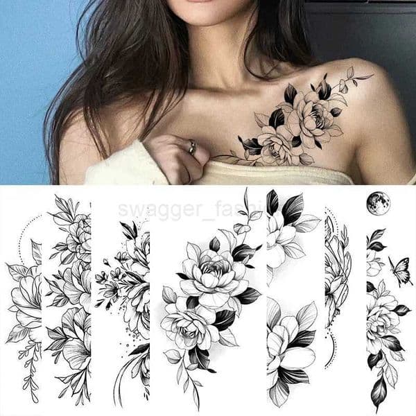 Temporary Rose Skin Tattoo Stickers Removable Blossom Flase Tattoos for Apart arm and shoulder Neck Back wer TattoosB240713