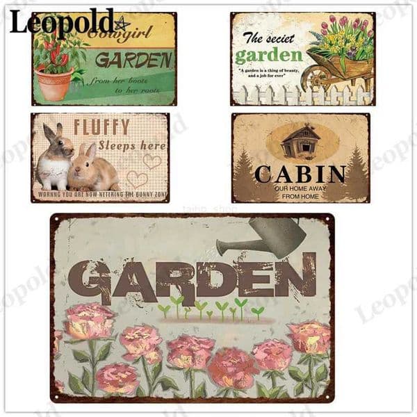 Retro Garden Metal Poster Flower Tin Plate Rabbit Tool Letter Plate Wall Art Bar Pub Cafe Home Wall Decoration 20X30CmB240713