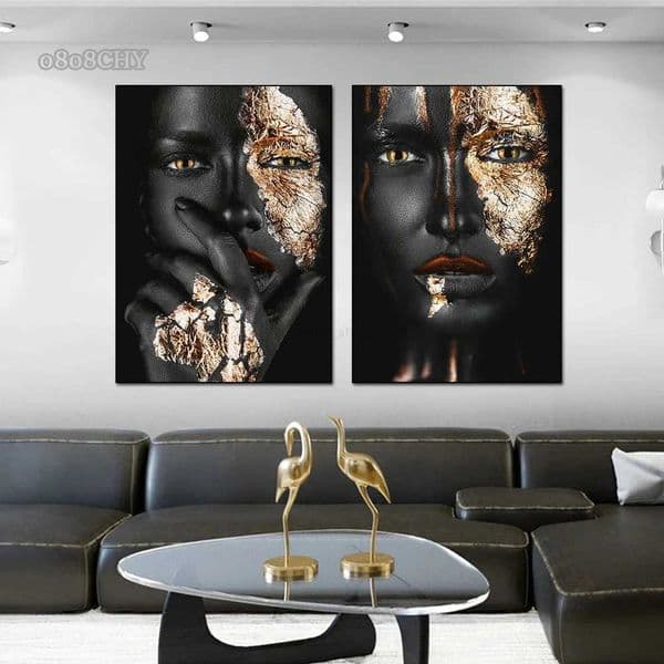 Modern Black Gold Woman Luxury Art Canvas Painting HD Print Posters Figure Mural Wall Art Pictures for Living Room Home Decor X260529