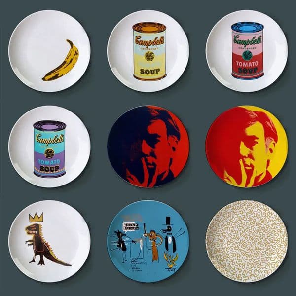 Pop Art Decorative Plate Ceramic Round Display Dish Campbells Soup Can Portrait Painting Wall Decor Retro Banana 240711